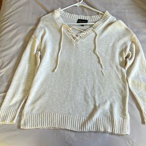 Beige lace up sweater small